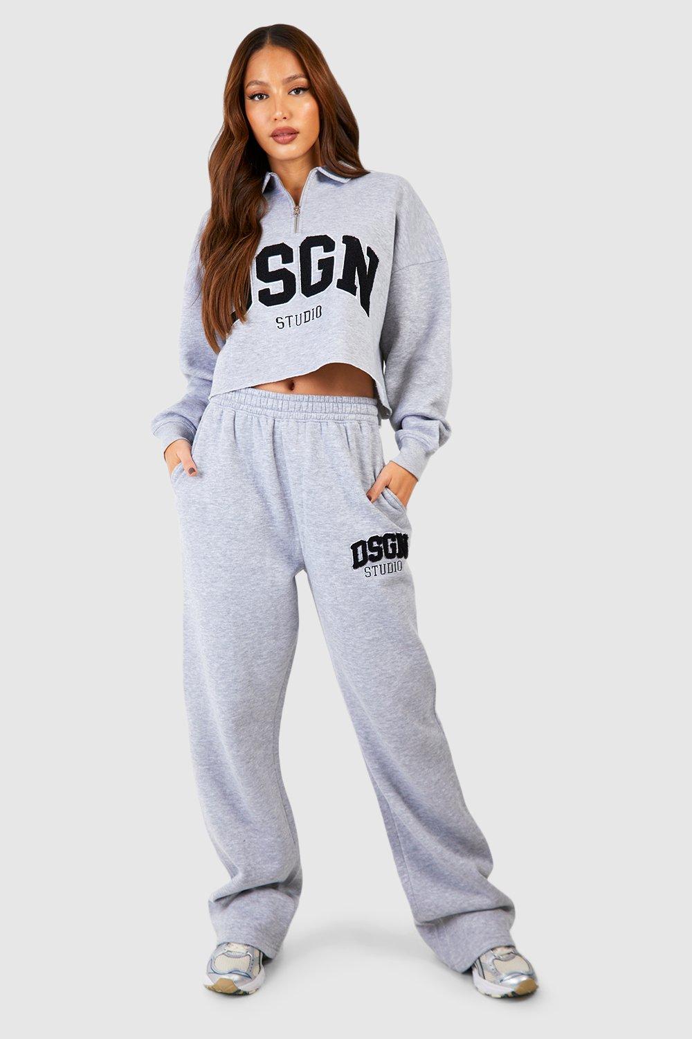 Womens Tall Dsgn Studio Towelling Applique Half Zip Tracksuit - Grey - Xl, Grey